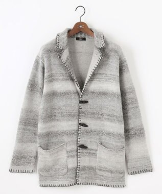 JOSEPH ABBOUD 【キングサイズ・インポート素材/アルパカブレンド/軽い】アルパカブレンドかすりボーダー ニット ジャケット ライトグレー系2