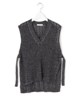 ICB L コットンツイスター ニットベスト ブラック×オフホワイトミックス