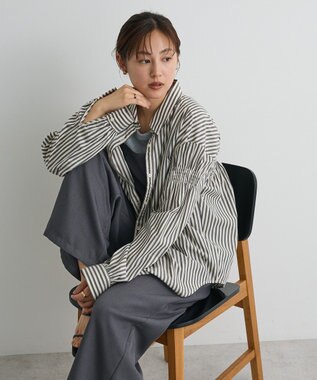 CRAFT STANDARD BOUTIQUE バックデザインレギュラーカラーシャツ Stripe Gray