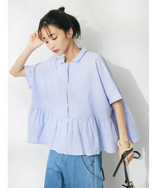 CRAFT STANDARD BOUTIQUE ペプラムブラウス Stripe Blue