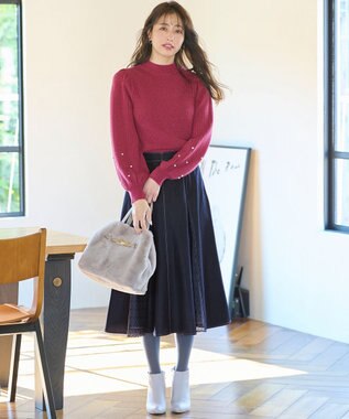 ANY SIS 【Oggi1月号掲載】モックネック袖パール調 ニット ローズピンク