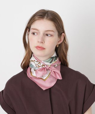 MOONBAT PAUL&JOE ACCESSOIRES(ポール & ジョー) シルクスカーフ 空 オーステルリッツ記念柱 ネコと毛糸 気球 65cm×65cm 手洗いOK ピンク