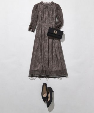 ANY SIS 【洗える】 ドットチュールレース ドレス ローズグレー×ブラックレース