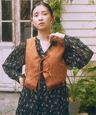 earth music&ecology スウェード調フリンジベスト Brown