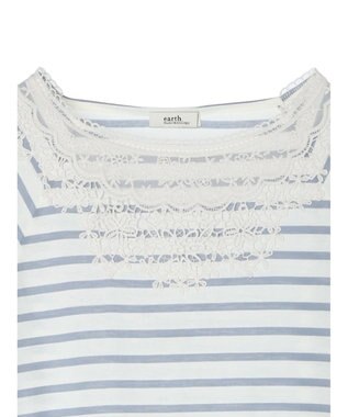 earth music&ecology 襟レースボーダーポンチョ Sax