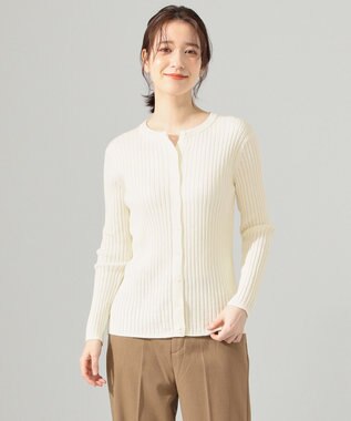 SHARE PARK LADIES リブクルーネックカーディガン オフ