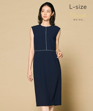 BEIGE， 【洗える・L-size】CINDY / クルーネックドレス Navy × White