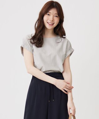 ANY SIS S 【洗える】シルケットストライプフレンチスリーブ カットソー ミントストライプ