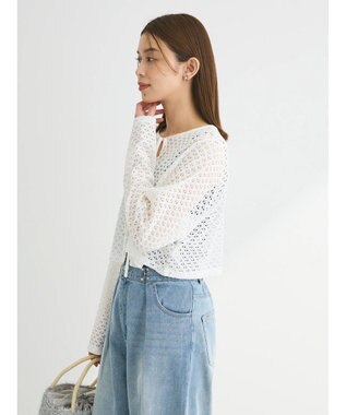 Green Parks ・ＥＬＥＮＣＡＲＥ　ＤＵＥ　２ｗａｙメッシュカーディガン Off White