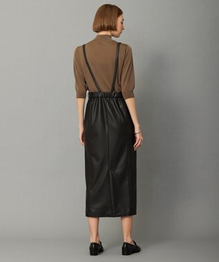 ICB フェイクレザー ナロースカート（サスペンダー付き） ブラック系