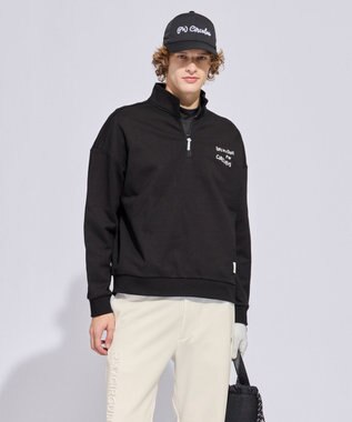 PW CIRCULUS 【MEN】ハーフジップ 裏毛スウェットトップス ゴルフ ブラック系
