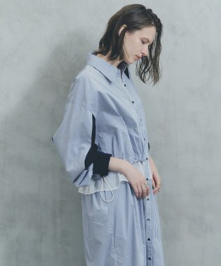 YECCA VECCA シアーMIXドロストデザインシャツワンピース Stripe