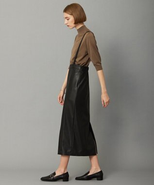 ICB フェイクレザー ナロースカート（サスペンダー付き） ブラック系