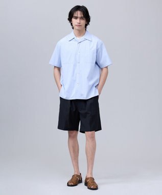 J.PRESS MEN 【J.PRESS ORIGINALS】Broad Stripe Open Half Sleeve Shirt / Baggy-Fit サックスブルー系1