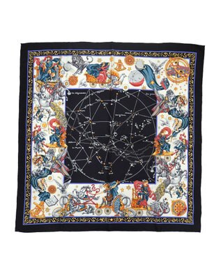 Marca ＜新柄！＞【伝統横濱スカーフ】星の神話 大判 シルクツイル スカーフ ブラック