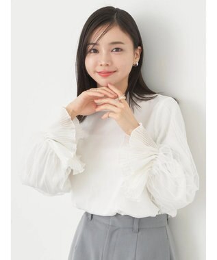 earth music&ecology チュール袖スタンドカラートップス Off White