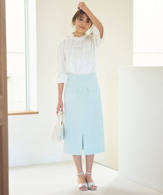 Feroux 【洗える】スタンドネックシャーリング ブラウス ホワイト系