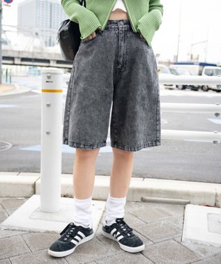 WEGO 【新色追加】ヴィンテージウォッシュデニムハーフパンツ ブラックその他