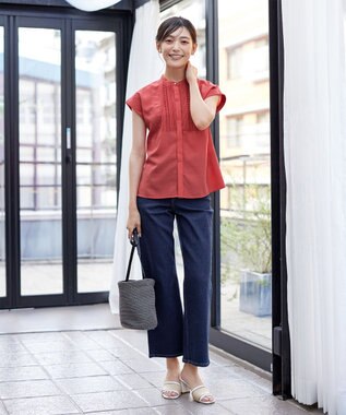 Tiaclasse 【洗える】フレンチスリーブピンタックブラウス オレンジ