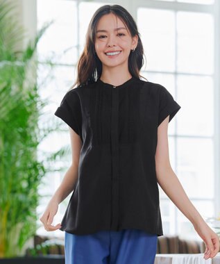 Tiaclasse 【洗える】フレンチスリーブピンタックブラウス ブラック