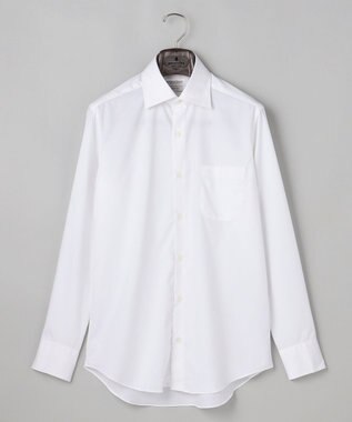 GOTAIRIKU 【形態安定】PREMIUMPLEATS_セミワイドカラー _織柄_通年ドレスシャツ(25年モデル) ホワイト系(折柄/ヘリンボーン)
