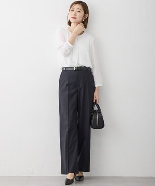 23区 L 【洗える】シルキーデシン バーアクセント ブラウス ホワイト系