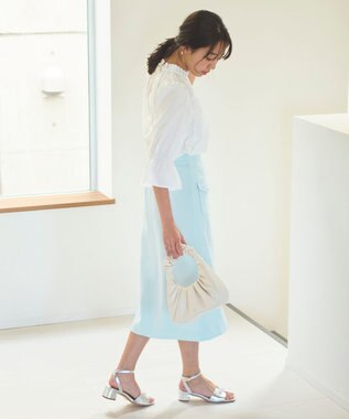 Feroux 【洗える】スタンドネックシャーリング ブラウス ホワイト系