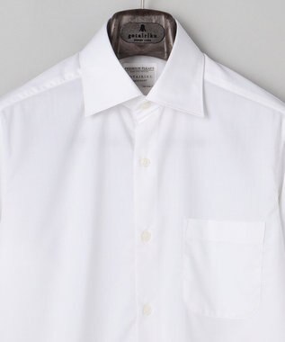 GOTAIRIKU 【形態安定】PREMIUMPLEATS_セミワイドカラー _織柄_通年ドレスシャツ(25年モデル) ホワイト系(折柄/ヘリンボーン)
