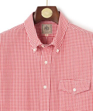 J.PRESS MEN オーガニックコットンサッカーギンガムチェックシャツ レッド系3