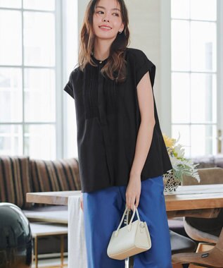 Tiaclasse 【洗える】フレンチスリーブピンタックブラウス ブラック