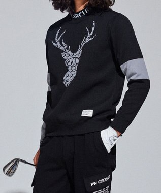 PW CIRCULUS 【イージーケア/軽量】【MEN】 DEER モチーフニット ブラック系