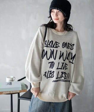 WEGO ハンドライティングジャガードニット ホワイトアイボリー