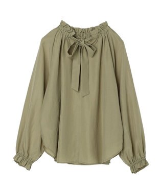 Green Parks スタンドフリルボウタイブラウス Green