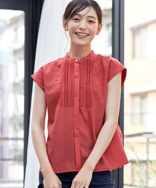 Tiaclasse 【洗える】フレンチスリーブピンタックブラウス オレンジ