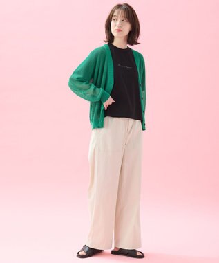 ANY L メッシュＶネックニットカーディガン グリーン