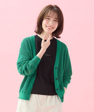 ANY L メッシュＶネックニットカーディガン グリーン