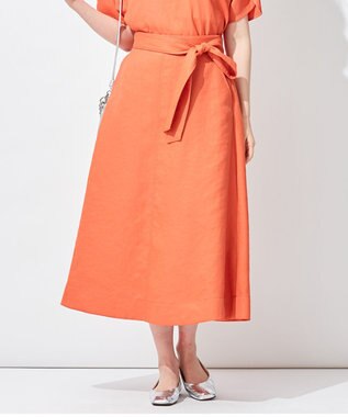 自由区 【接触冷感/セットアップ着用可】トリアセテートツイル フレアスカート オレンジ系