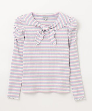 ANY KIDS リボン テレコボーダー Ｔシャツ ラベンダー系