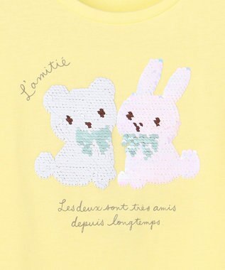 ANY KIDS 【綿100%】ドロップショルダーミラクルスパンコールTシャツ イエロー×アニマル