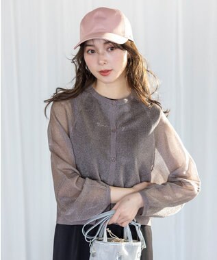 ANY SIS 【洗える】シアーランタンスリーブ カーディガン モカ