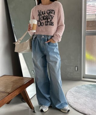 WEGO シャギーロゴコンパクトニット ピンク