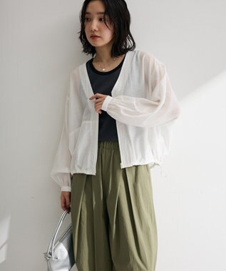 Green Parks シアーＺＩＰＶネックブルゾン Off White