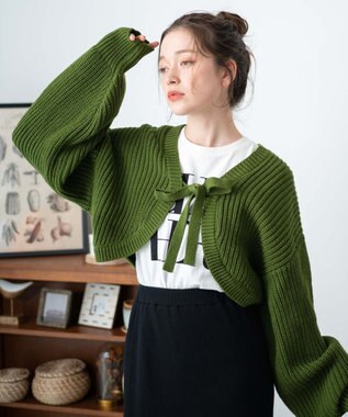 WEGO リボンニットボレロ グリーン