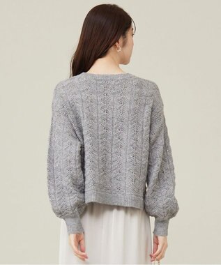 ANY SIS 【洗える】透かし編みスパンコール ニット ライトグレー