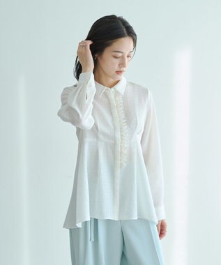 YECCA VECCA パールジャガードペプラムブラウス Off White