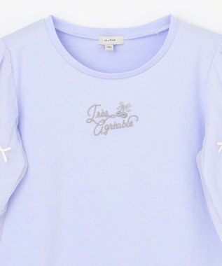 ANY KIDS リボン×チュール 七分袖Tシャツ サックスブルー