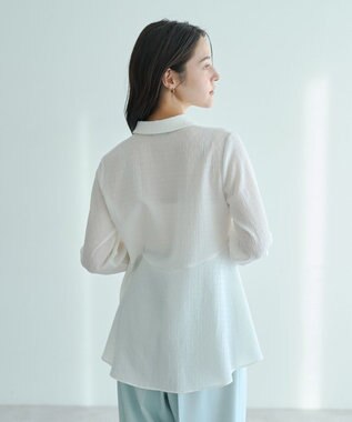 YECCA VECCA パールジャガードペプラムブラウス Off White
