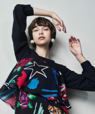 GRACE CONTINENTAL プリントコンビドレス ネイビー