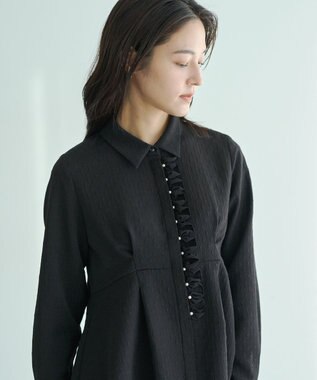 YECCA VECCA パールジャガードペプラムブラウス Black