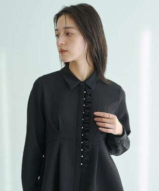 YECCA VECCA パールジャガードペプラムブラウス Black